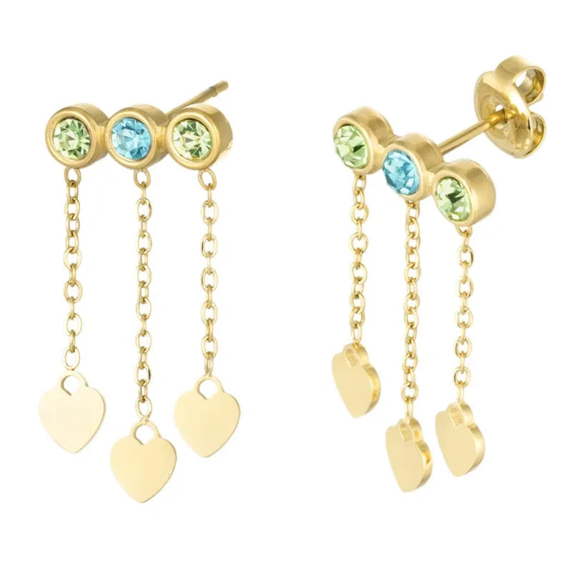 Oorbellen Hartjes en Steentjes goud blauw