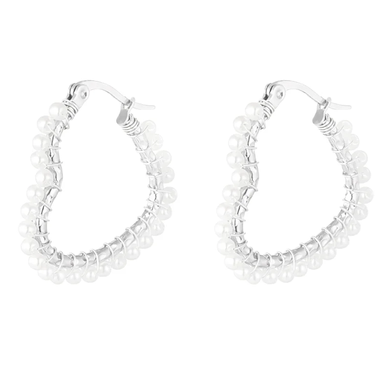 Oorbellen Hartjes met Parels zilver