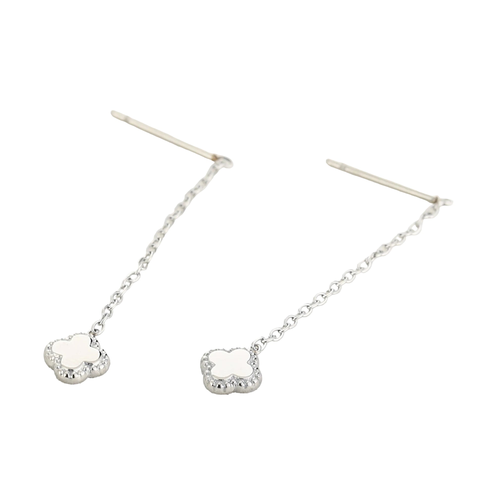 Oorbellen Ketting Klavertje zilver liggend