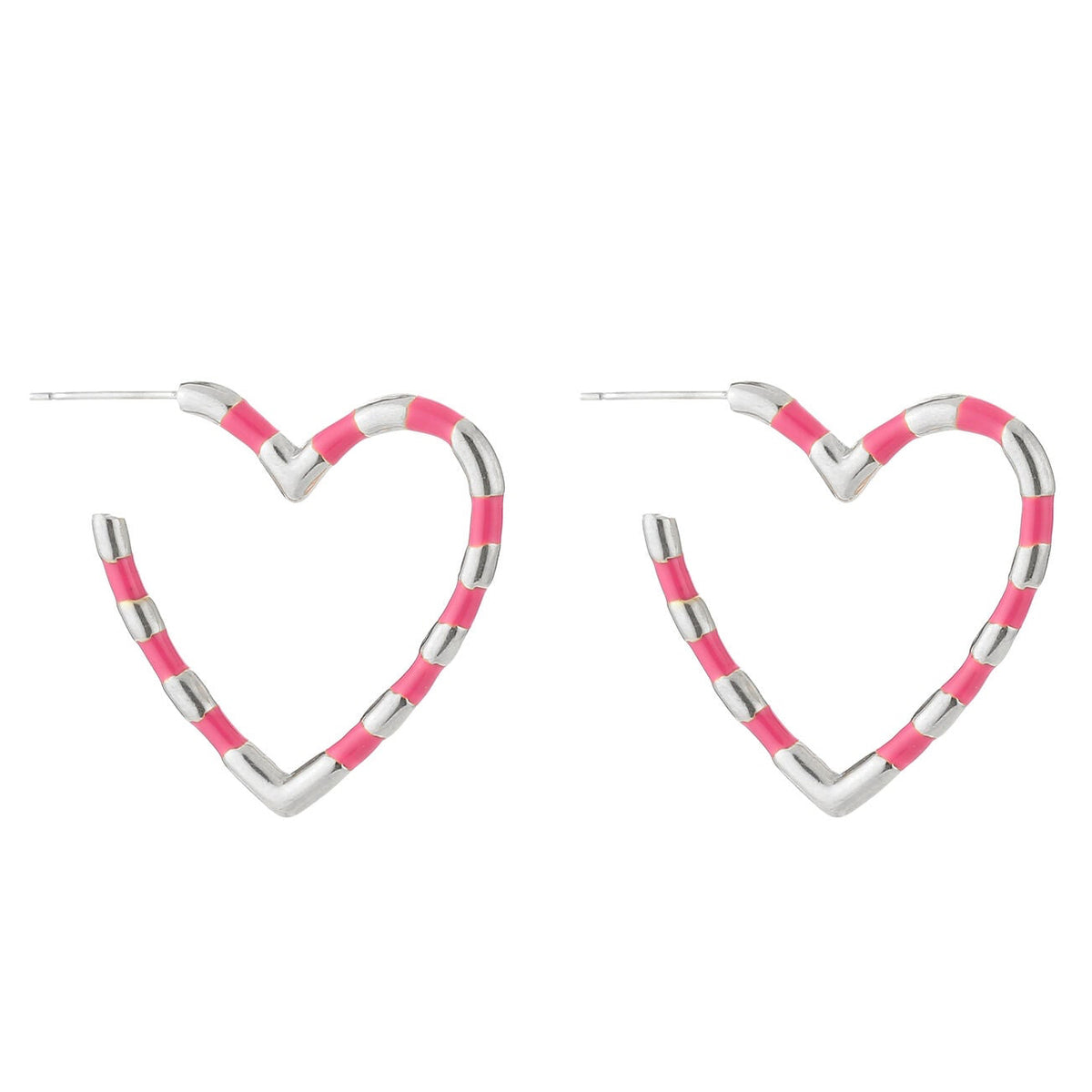 Oorbellen Kleurvol Hart zilver fuchsia vooraanzicht