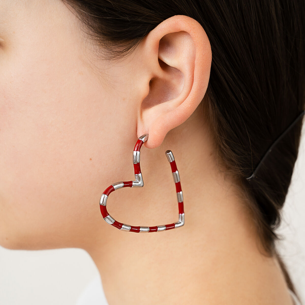 Oorbellen Kleurvol Hart zilver rood XL model