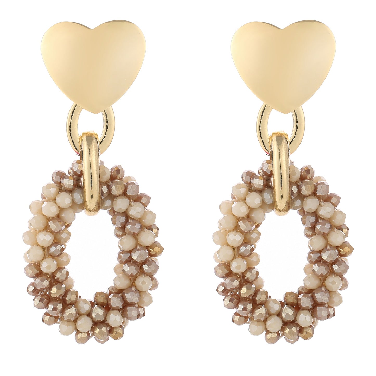Oorbellen Kralen Love goud beige mix
