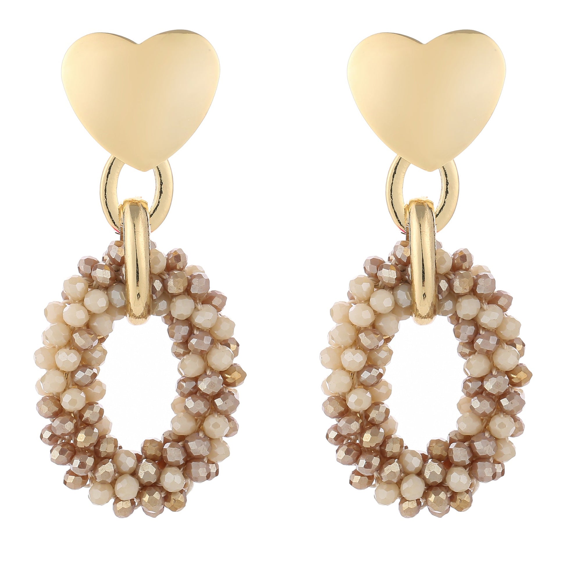 Oorbellen Kralen Love goud beige mix
