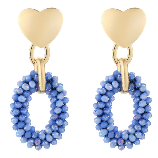 Oorbellen Kralen Love goud blauw mix