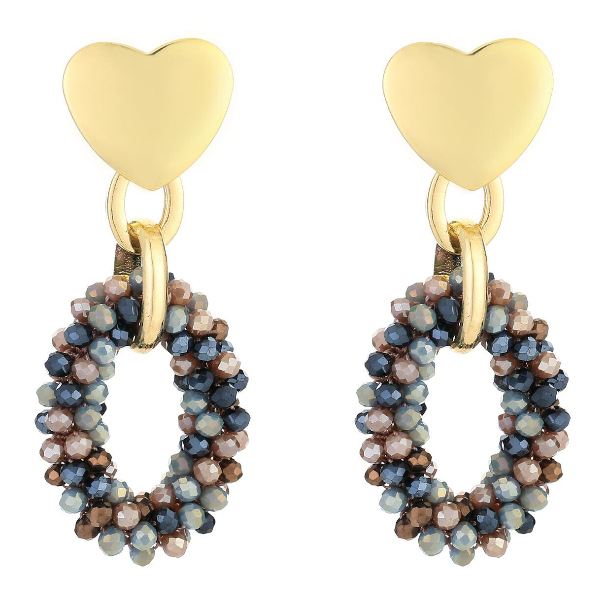 Oorbellen Kralen Love goud donkerblauw mix