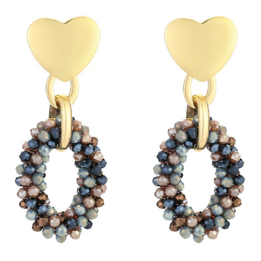 Oorbellen Kralen Love goud donkerblauw mix