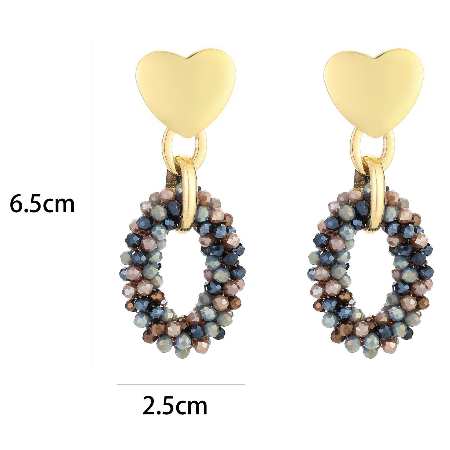 Oorbellen Kralen Love goud donkerblauw mix maat