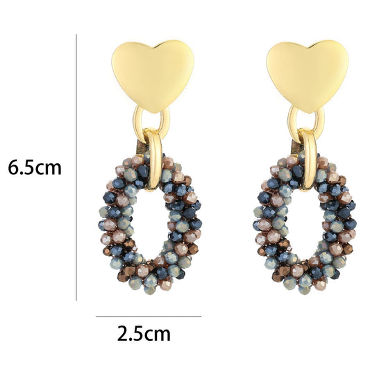 Oorbellen Kralen Love goud donkerblauw mix maat