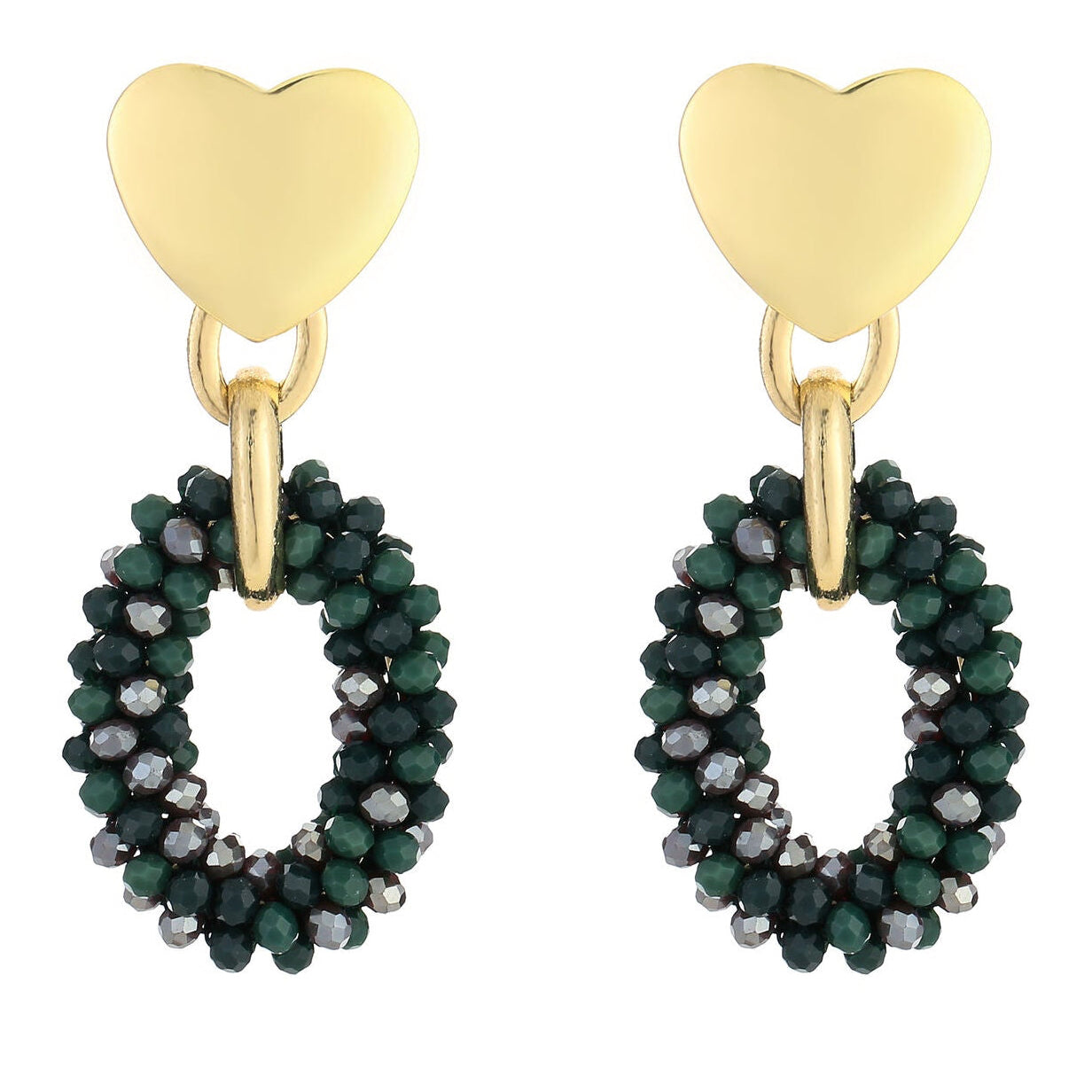 Oorbellen Kralen Love goud groen mix