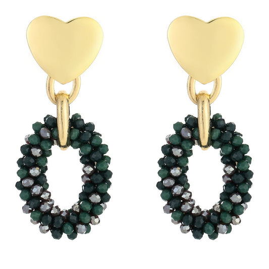 Oorbellen Kralen Love goud groen mix