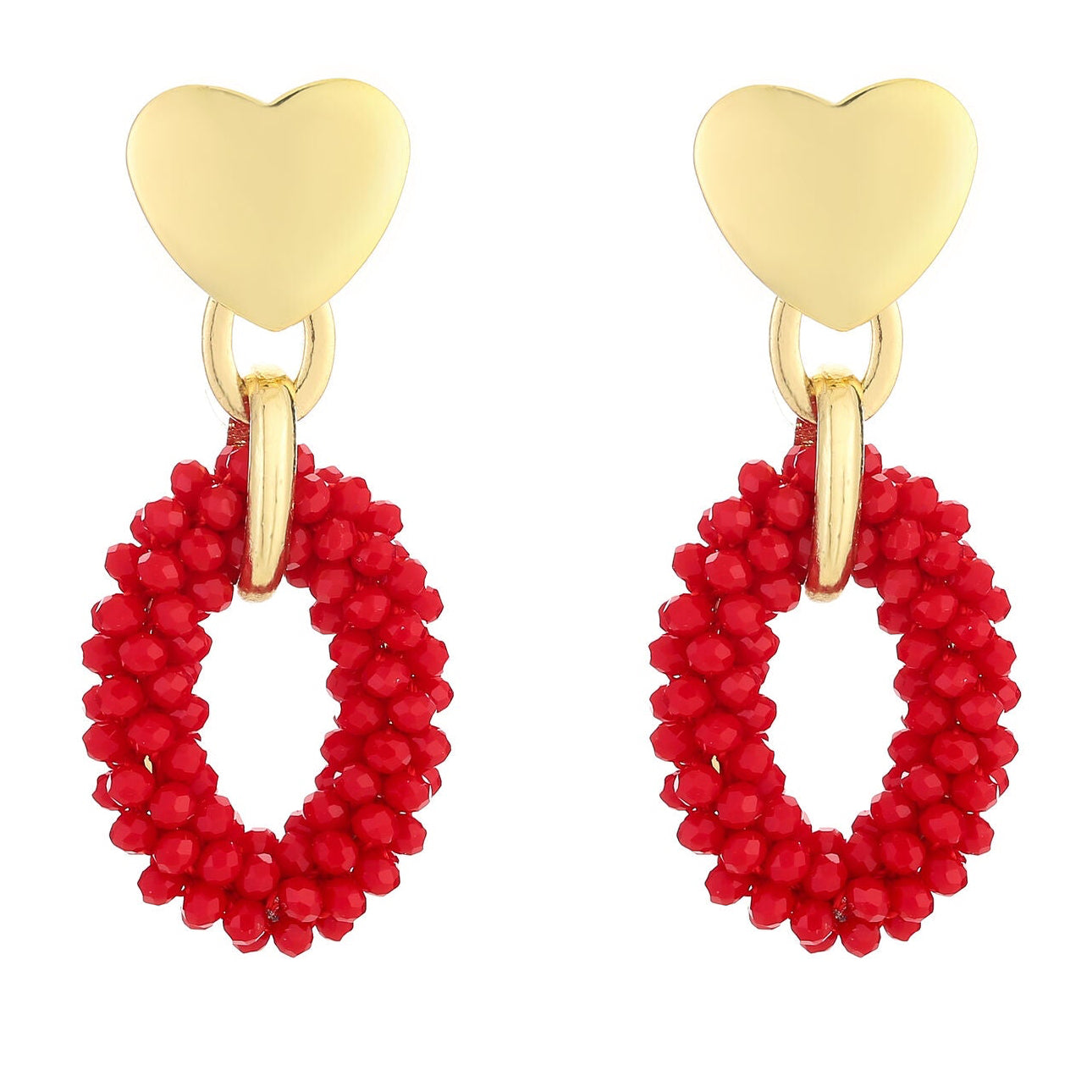 Oorbellen Kralen Love goud rood