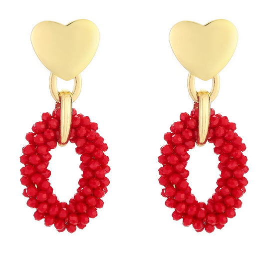 Oorbellen Kralen Love goud rood