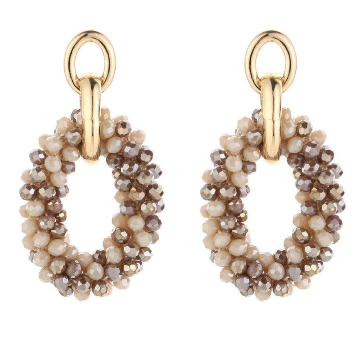 Oorbellen Kralen Ovaal goud beige mix