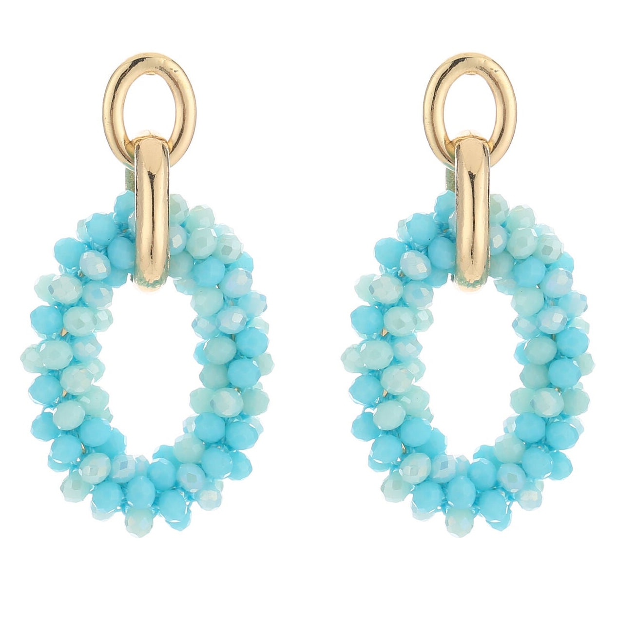 Oorbellen Kralen Ovaal goud blauw mix