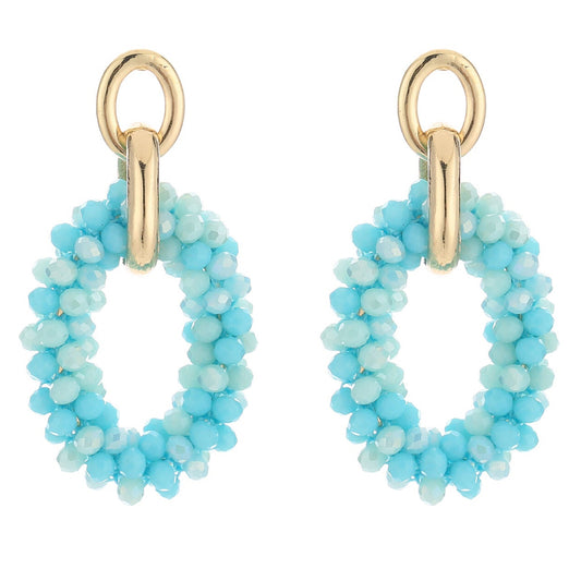 Oorbellen Kralen Ovaal goud blauw mix