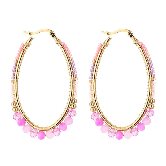 Oorbellen Kralen Ovaal goud roze