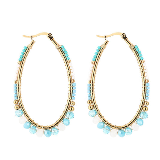 Oorbellen Kralen Ovaal goud turquoise
