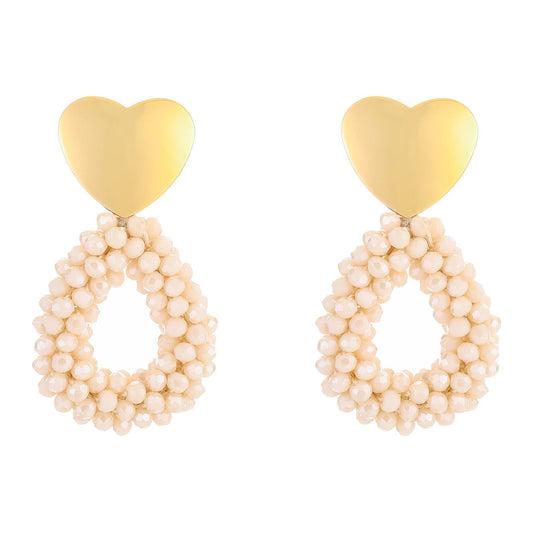 Oorbellen Kralen Party Hart goud beige