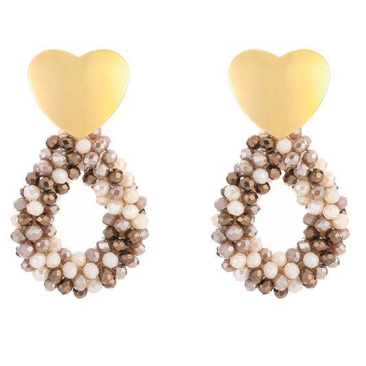 Oorbellen Kralen Party Hart goud beige mix