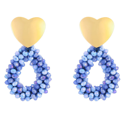 Oorbellen Kralen Party Hart goud blauw mix