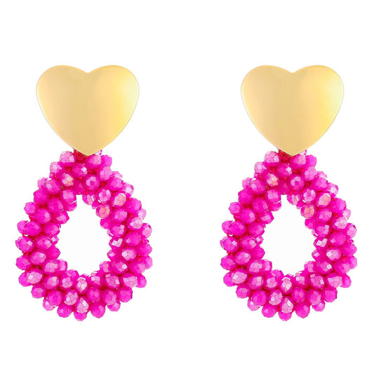 Oorbellen Kralen Party Hart goud fuchsia
