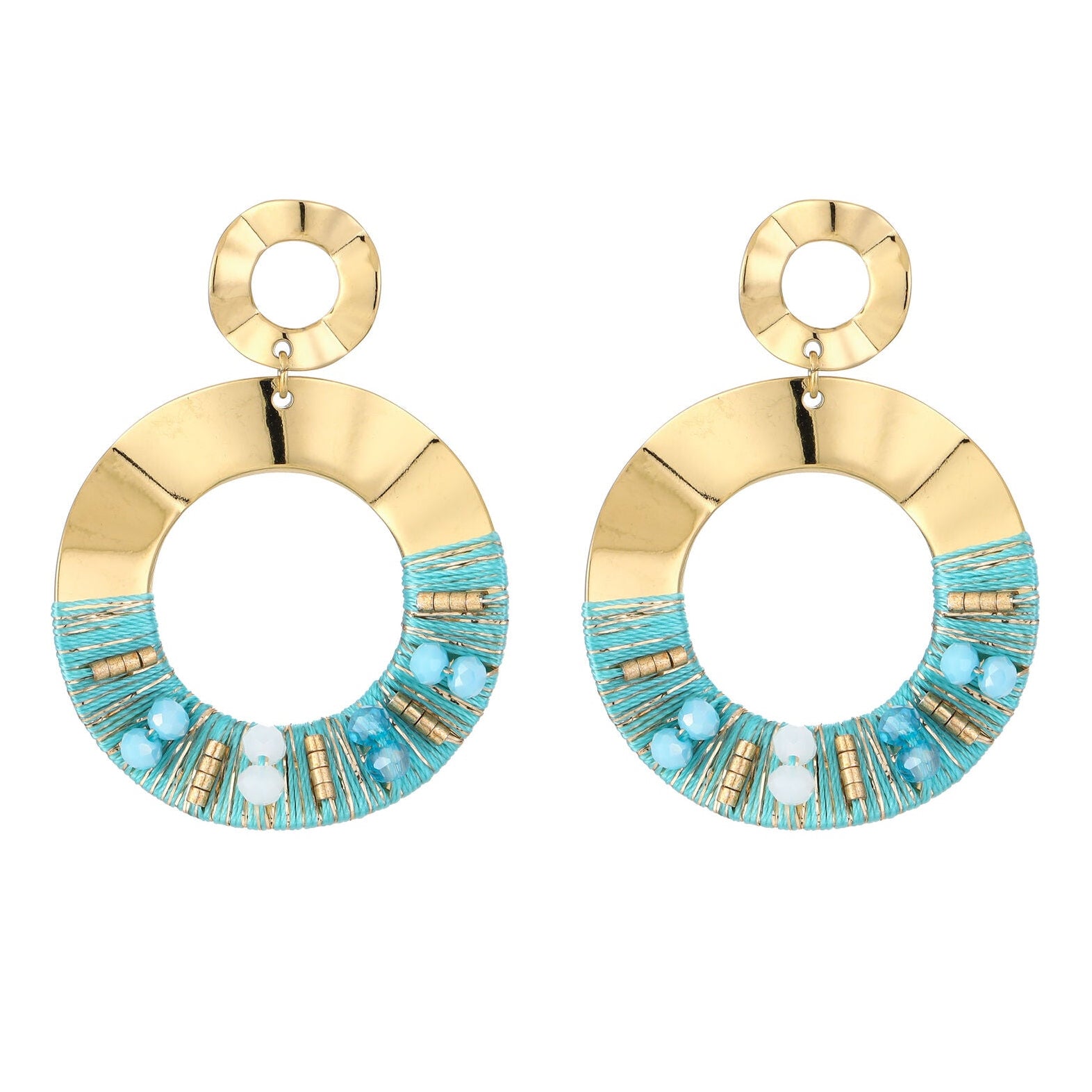 Oorbellen Kralen Rond goud blauw