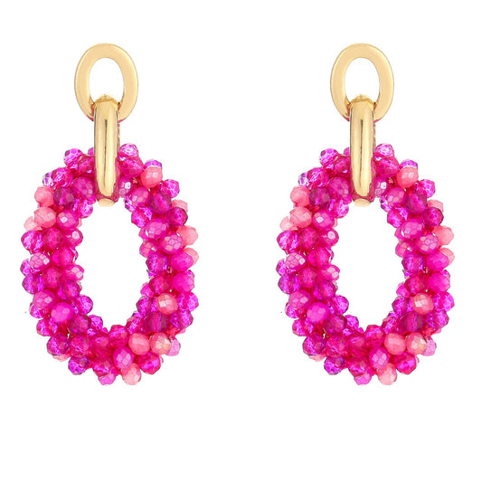 Oorbellen  Kralen Statement Druppel Party fuchsia mix