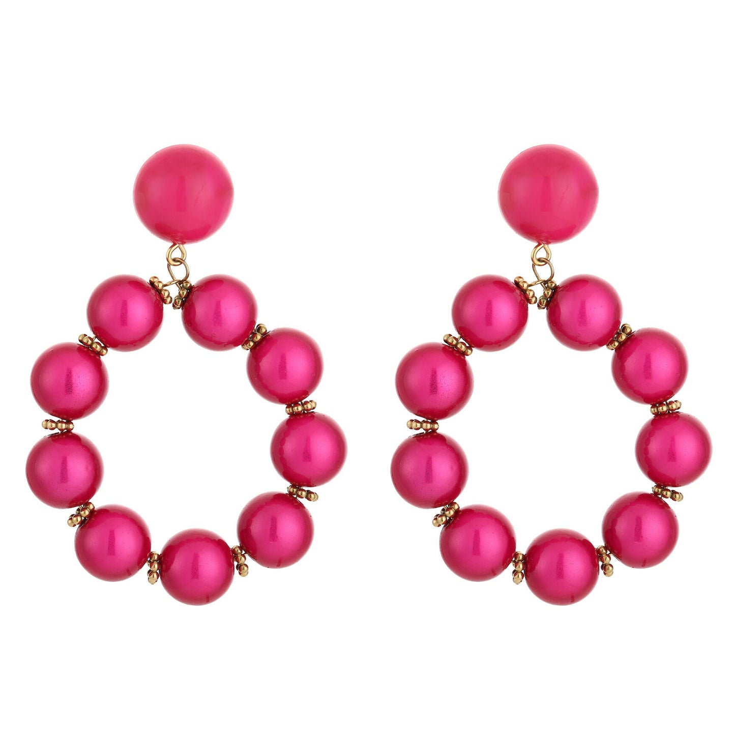 Oorbellen Kralen goud fuchsia