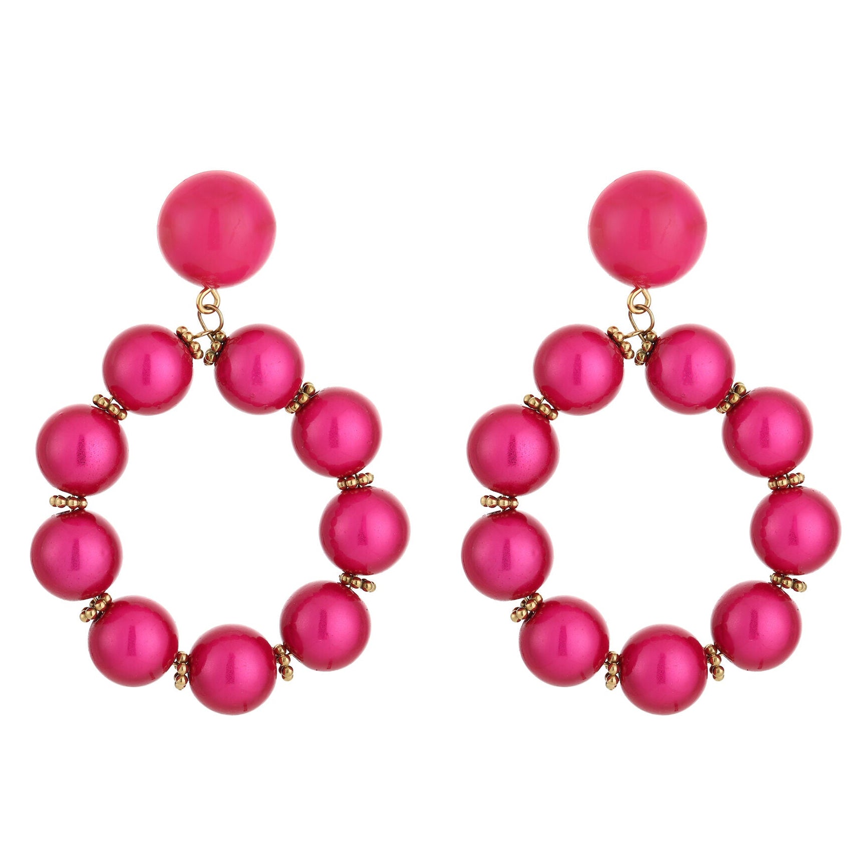 Oorbellen Kralen goud fuchsia