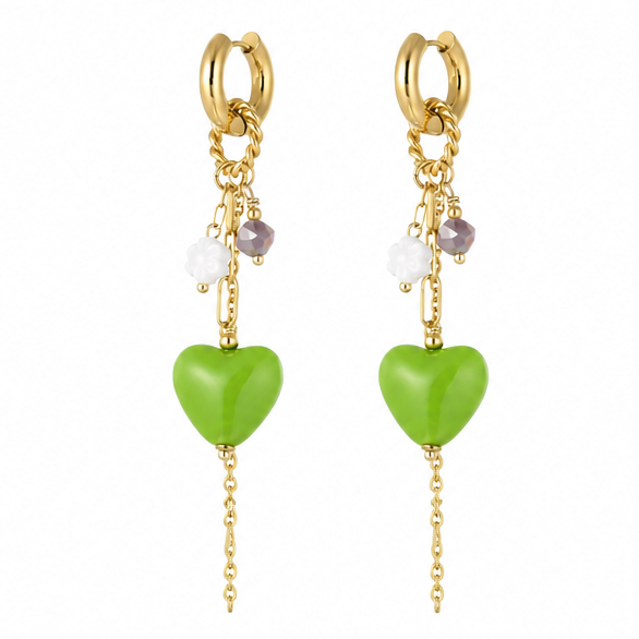 Oorbellen Love Party goud groen