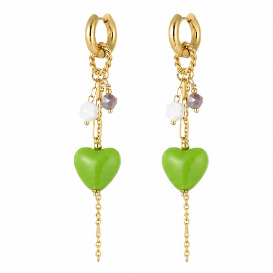 Oorbellen Love Party goud groen