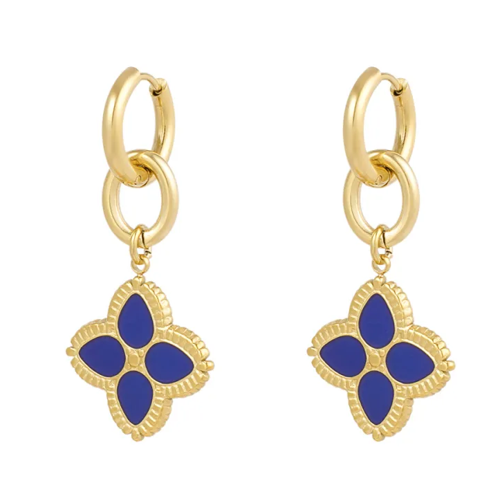 Oorbellen Need Flowers goud blauw