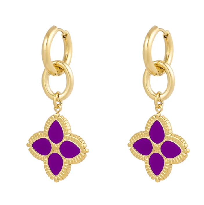 Oorbellen Need Flowers goud paars