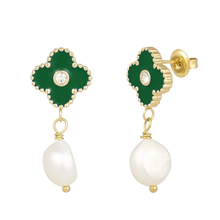 Oorbellen Posh Spice goud groen