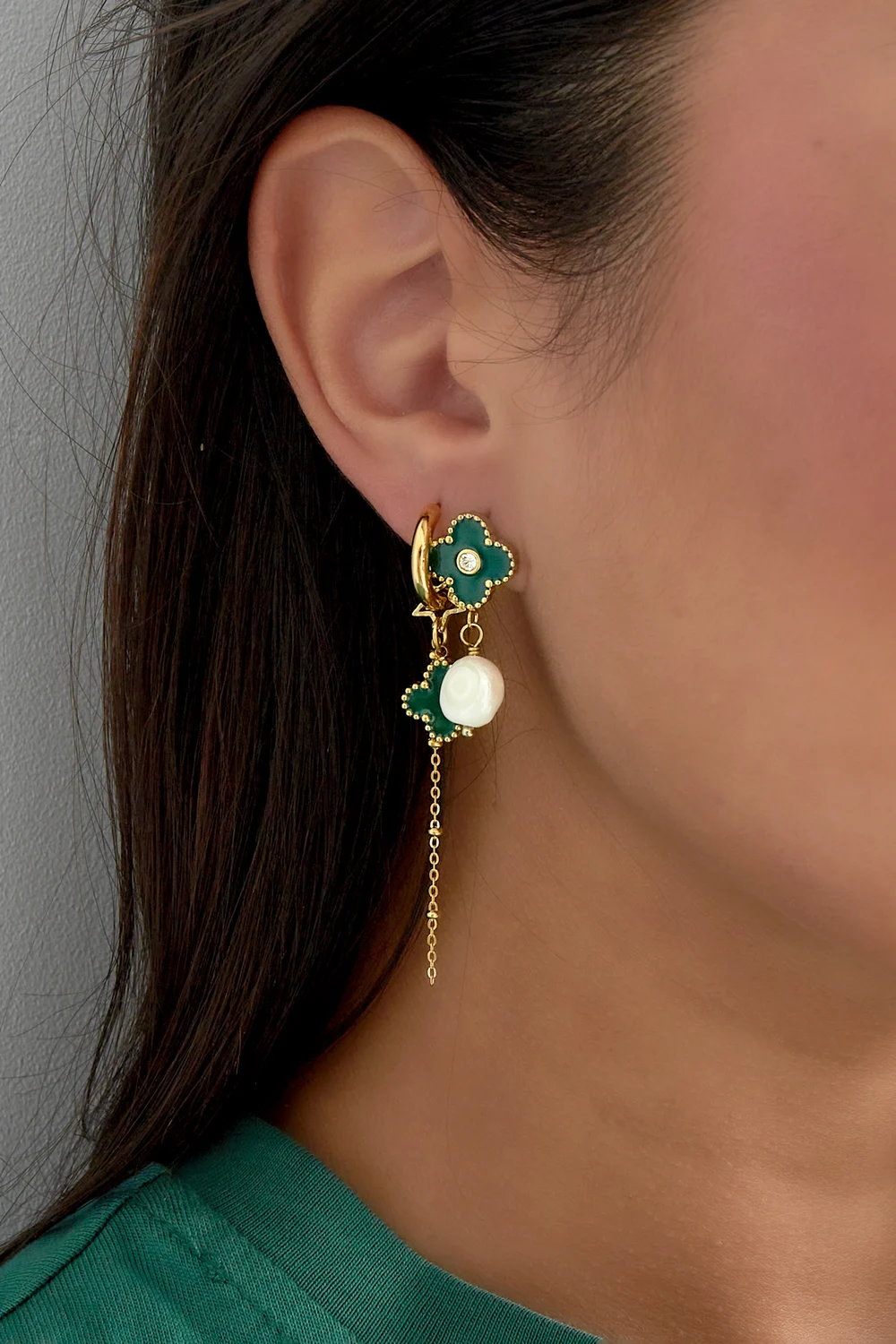 Oorbellen Posh Spice goud groen sfeer