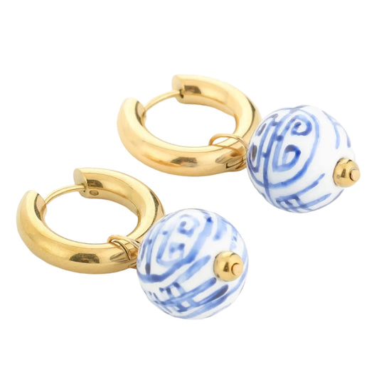 Oorbellen Print blauw goud