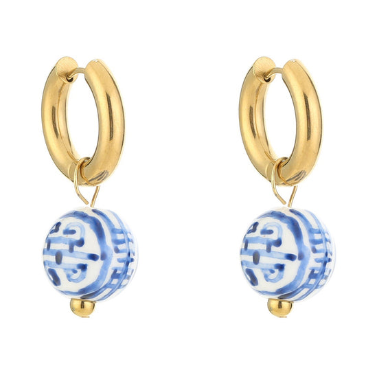 Oorbellen Print blauw goud vooraanzicht