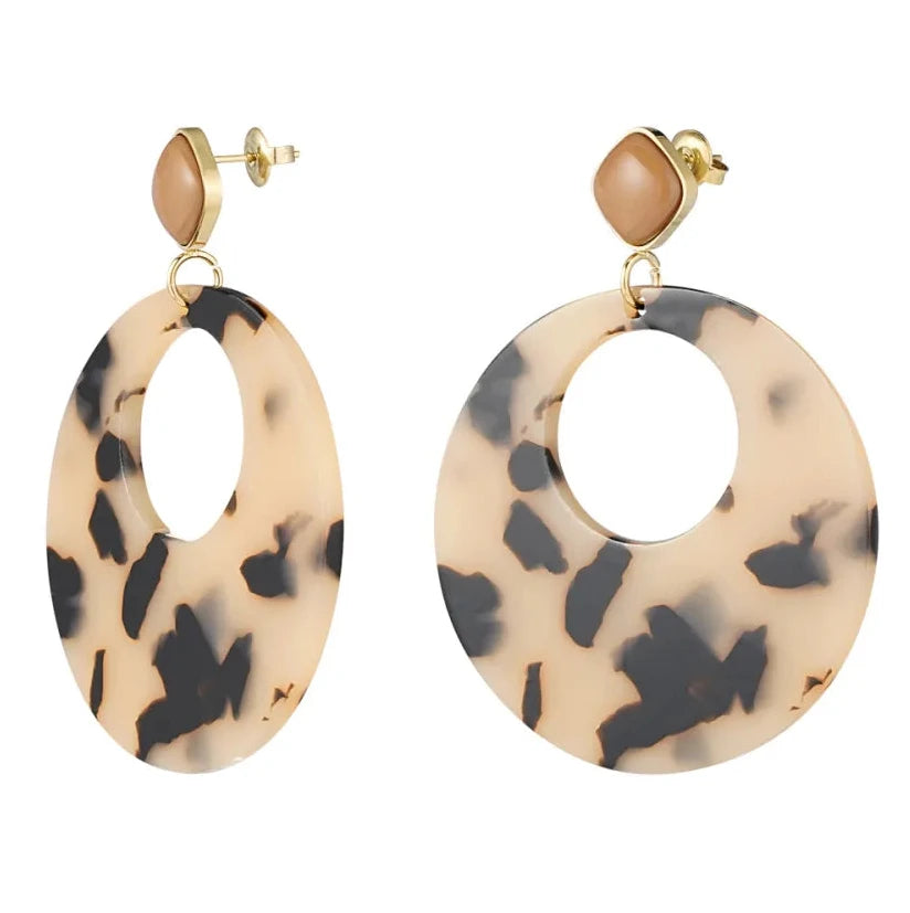 Oorbellen Rond met Print bruin