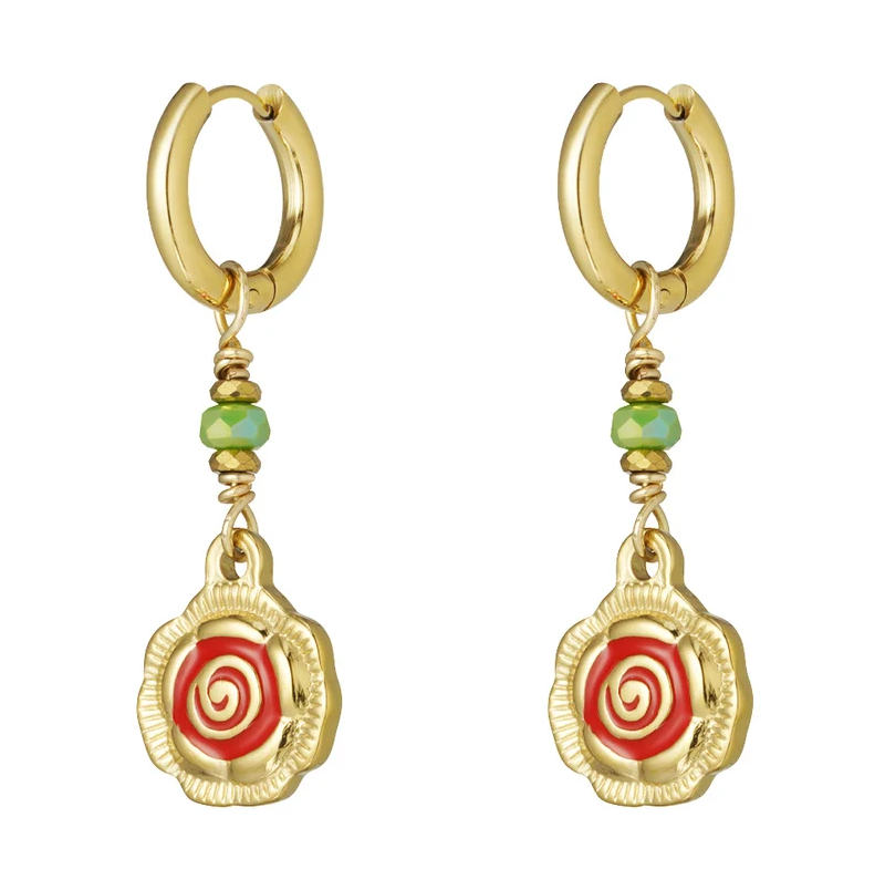 Oorbellen Rose Glow goud rood
