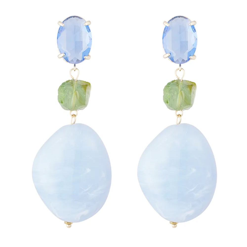 Oorbellen Statement Glas goud blauw