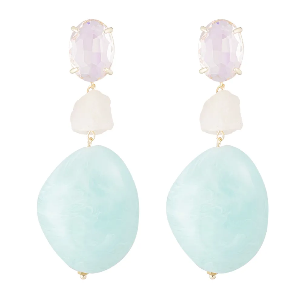 Oorbellen Statement Glas goud blauw roze