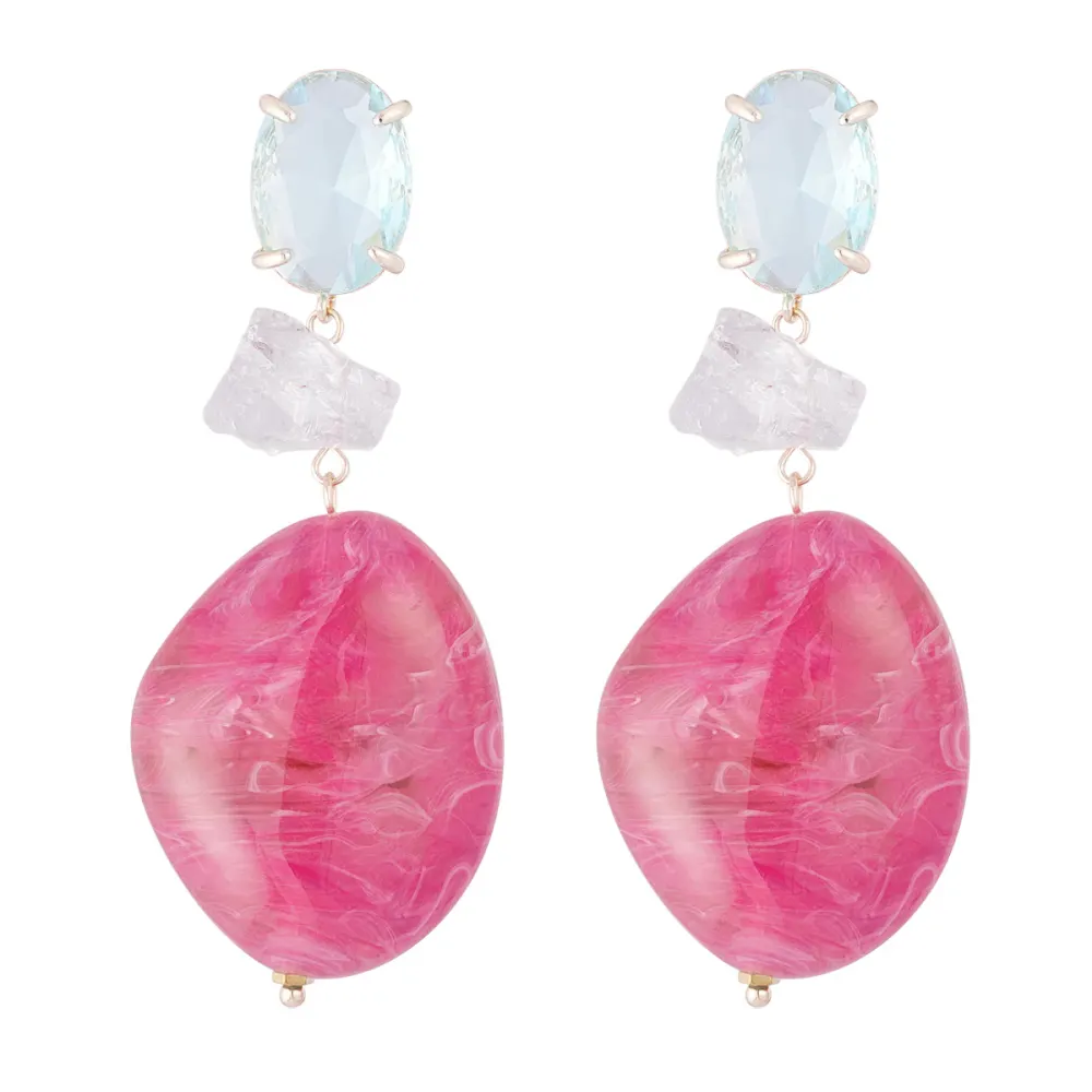 Oorbellen Statement Glas goud fuchsia vooraanzicht