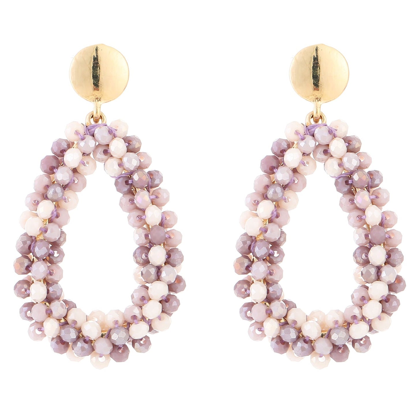 Oorbellen Strass Kralen Druppel goud beige