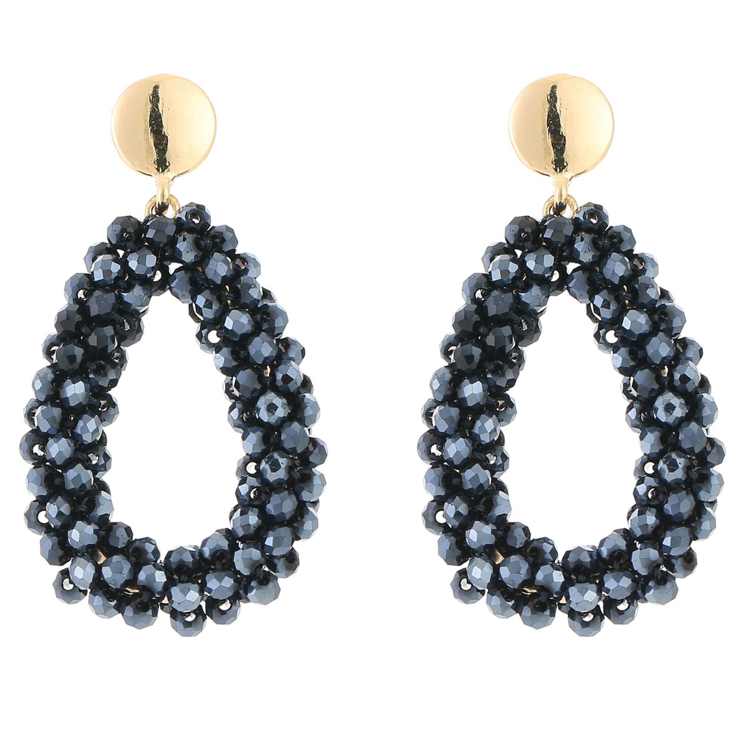 Oorbellen Strass Kralen Druppel goud donkerblauw