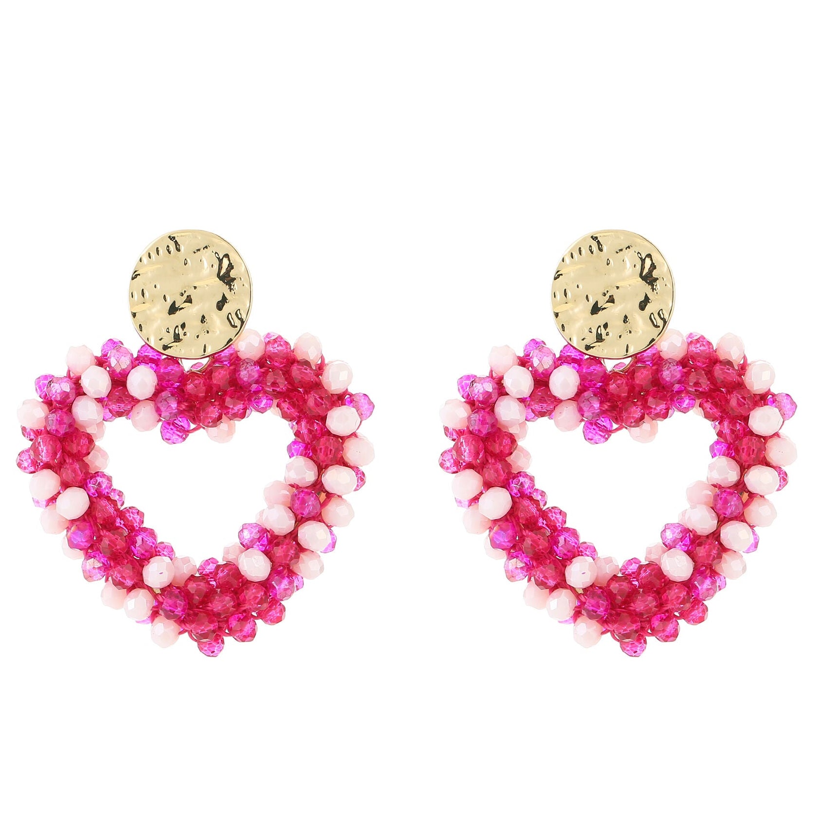 Oorbellen Strass Kralen Hart Love goud fuchsia