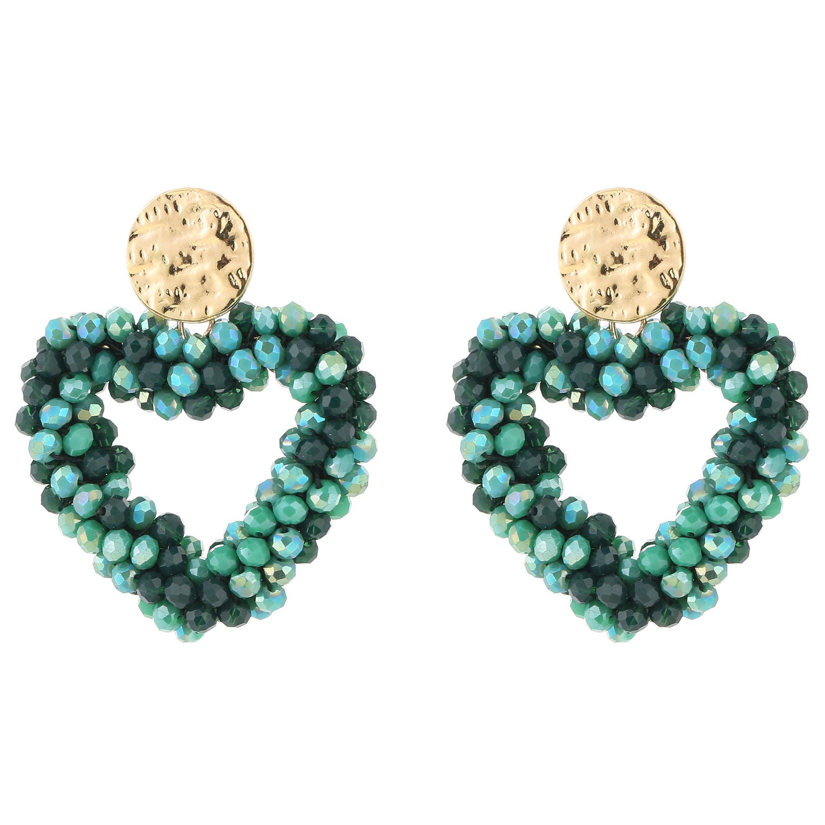 Oorbellen Strass Kralen Hart Love goud groen