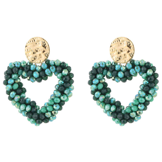 Oorbellen Strass Kralen Hart Love goud groen