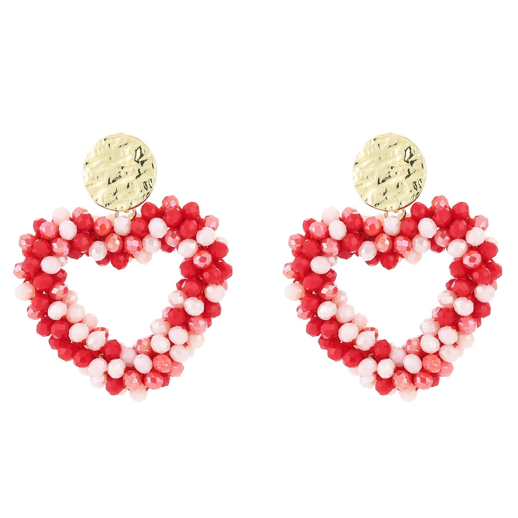 Oorbellen Strass Kralen Hart Love goud rood