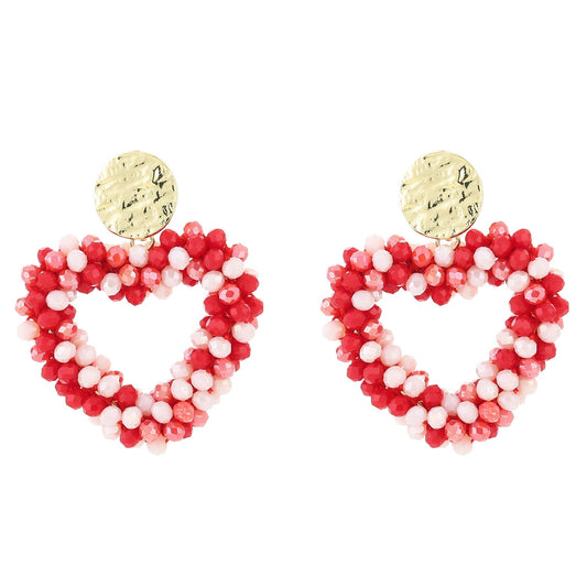 Oorbellen Strass Kralen Hart Love goud rood