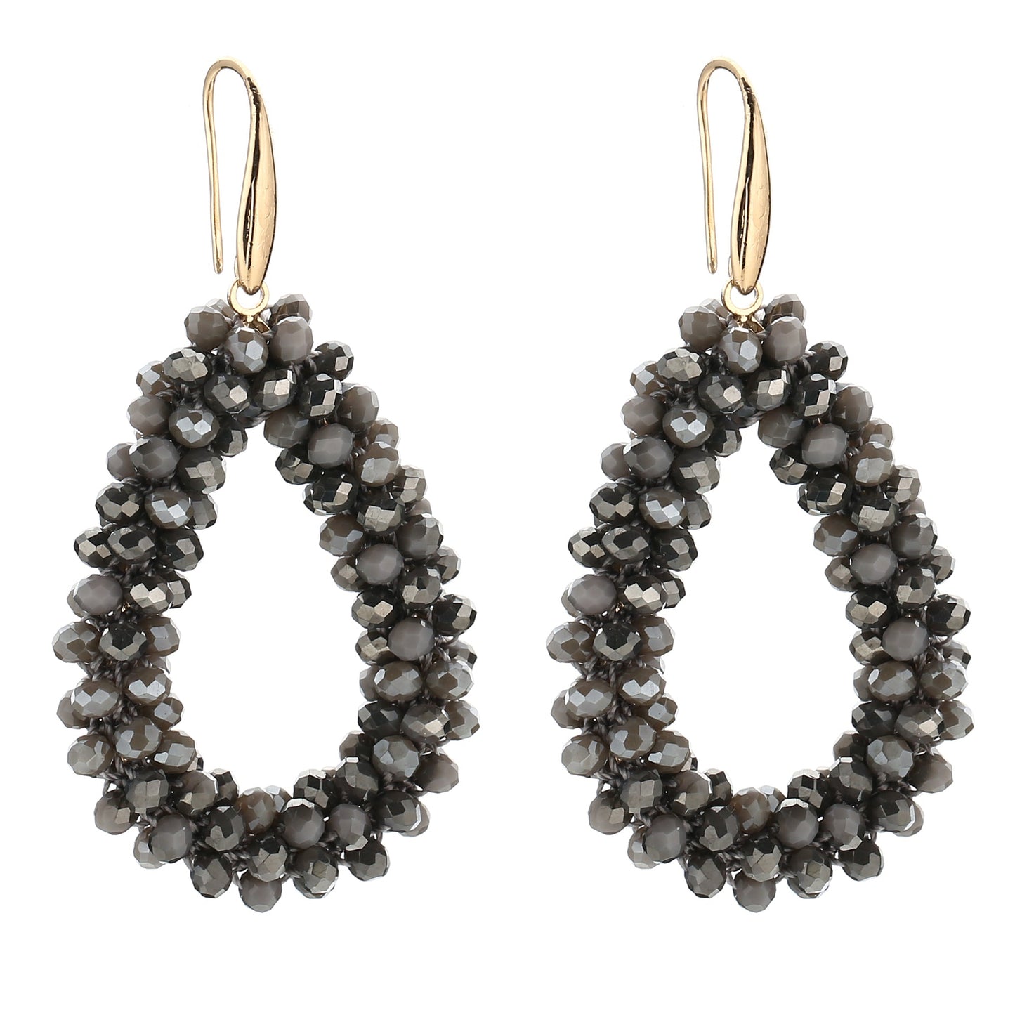 Oorbellen Strass Kralen goud donkergrijs mix